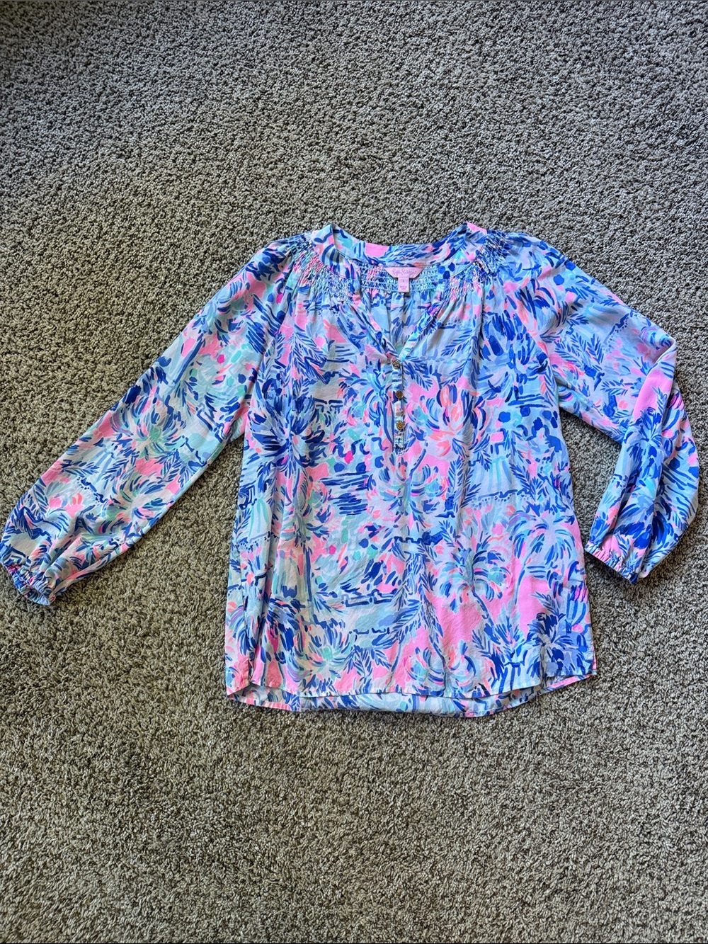 Women’s Lilly Pulitzer Floral V-Neck Blouse in Pink and Blue